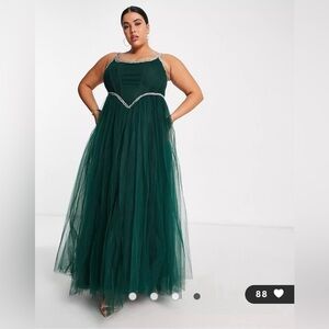 ASOS Lace & Beads Plus Exclusive corset embellished maxi dress in emerald green